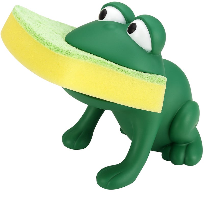 Dependable Products Animal Shape Novelty Kitchen Sponge Holder and Sponge Choice of Frog or Duck (Green Frog) - Image 1